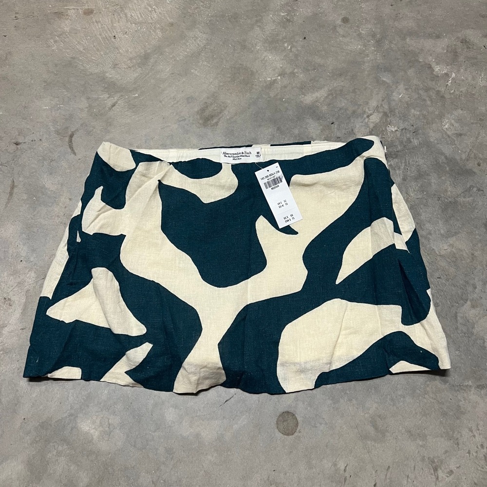 Abercrombie & Fitch Scarlett Mini Skort Teal Cream Abstract Print Linen Blend M